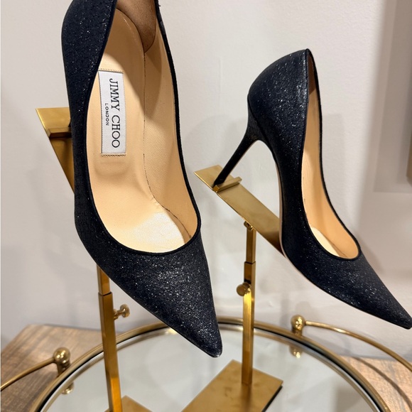 Jimmy Choo Black Glitter Pointed Toe Pumps - Picture 2 of 3